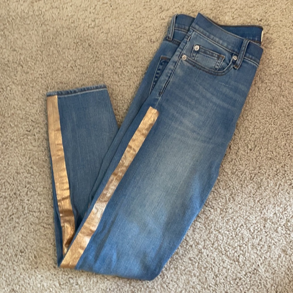 Gold Striped Skinny Ankle Jeans